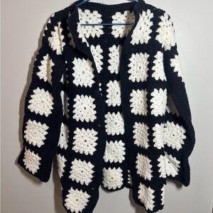 Black and White Crochet Cardigan